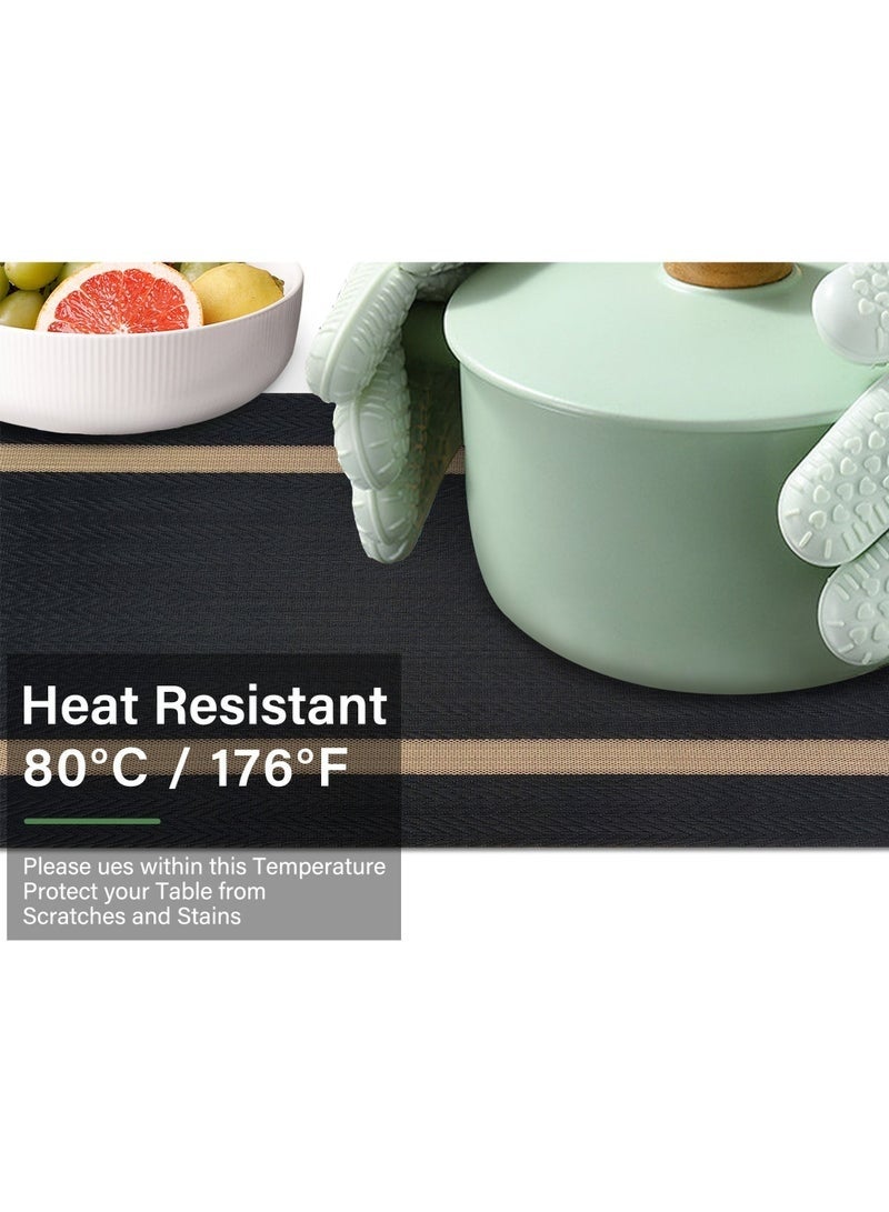 Arabest Black Placemats Set of 6 - Washable Easy Clean Vinyl Placemats - Heat Resistant PVC Place Mats - Table Mats for Dining Table - Image 2